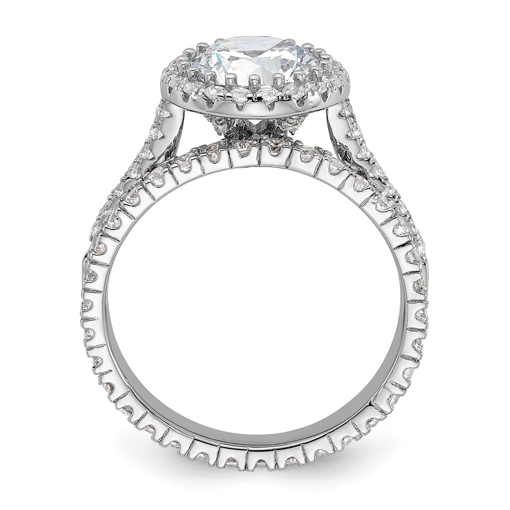 Sterling Silver RH-plated CZ Halo Engagement Ring and Eternity Band Set (QR7551-8)