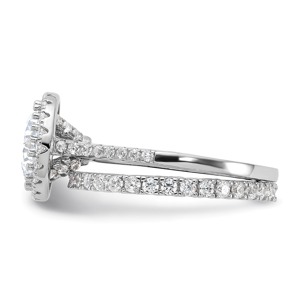 Sterling Silver RH-plated CZ Halo Engagement Ring and Eternity Band Set (QR7551-8)