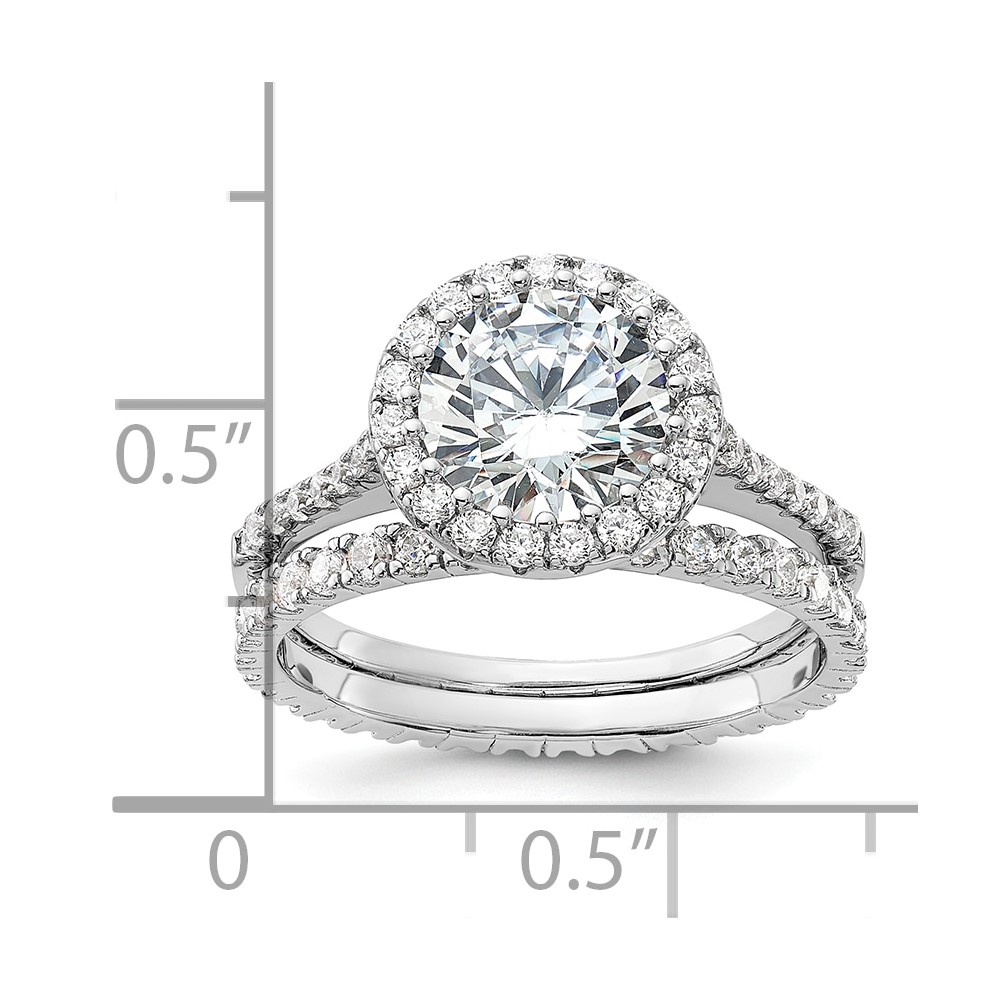Sterling Silver RH-plated CZ Halo Engagement Ring and Eternity Band Set (QR7551-8)