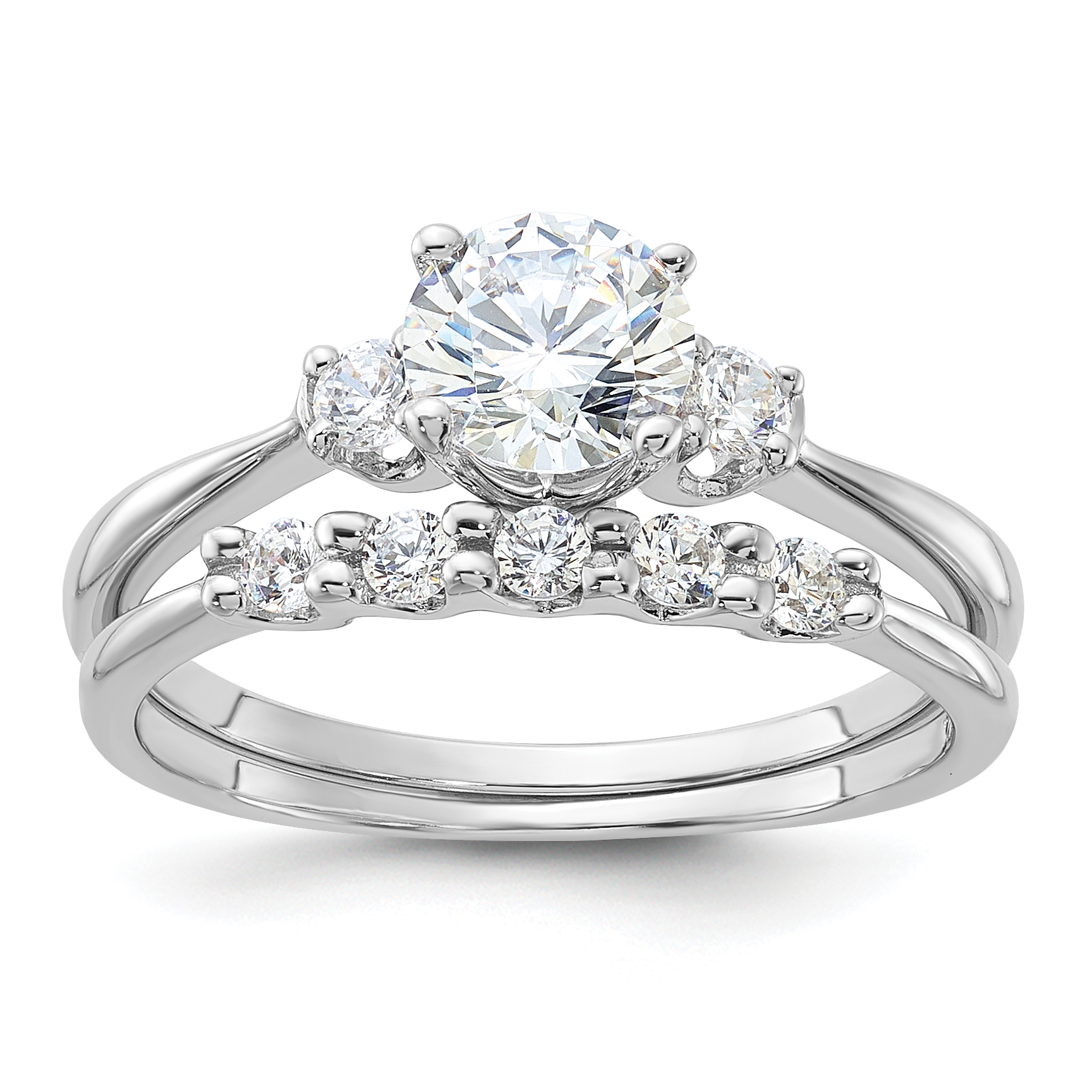 Sterling Silver Rhodium-plated Polished CZ Engagement Ring and Band Set (QR7552-6)