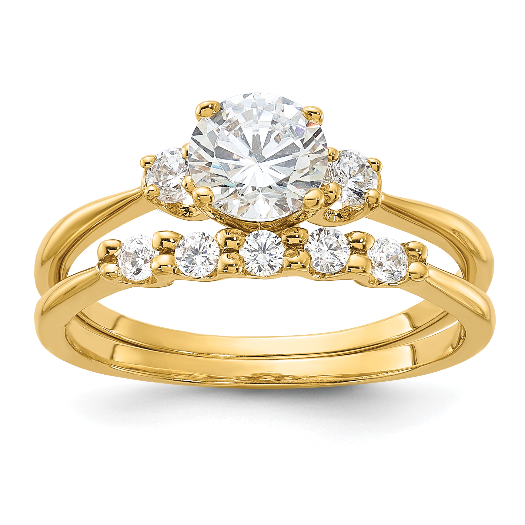 Sterling Silver Gold-Plated CZ Engagement Ring and Band Set (QR7552GP-8)