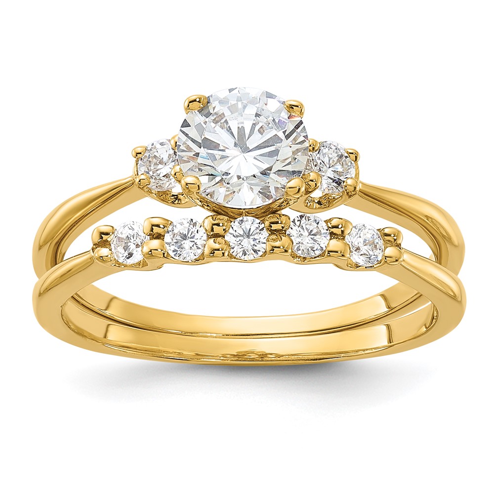 Sterling Silver Gold-Plated CZ Engagement Ring and Band Set (QR7552GP-8)