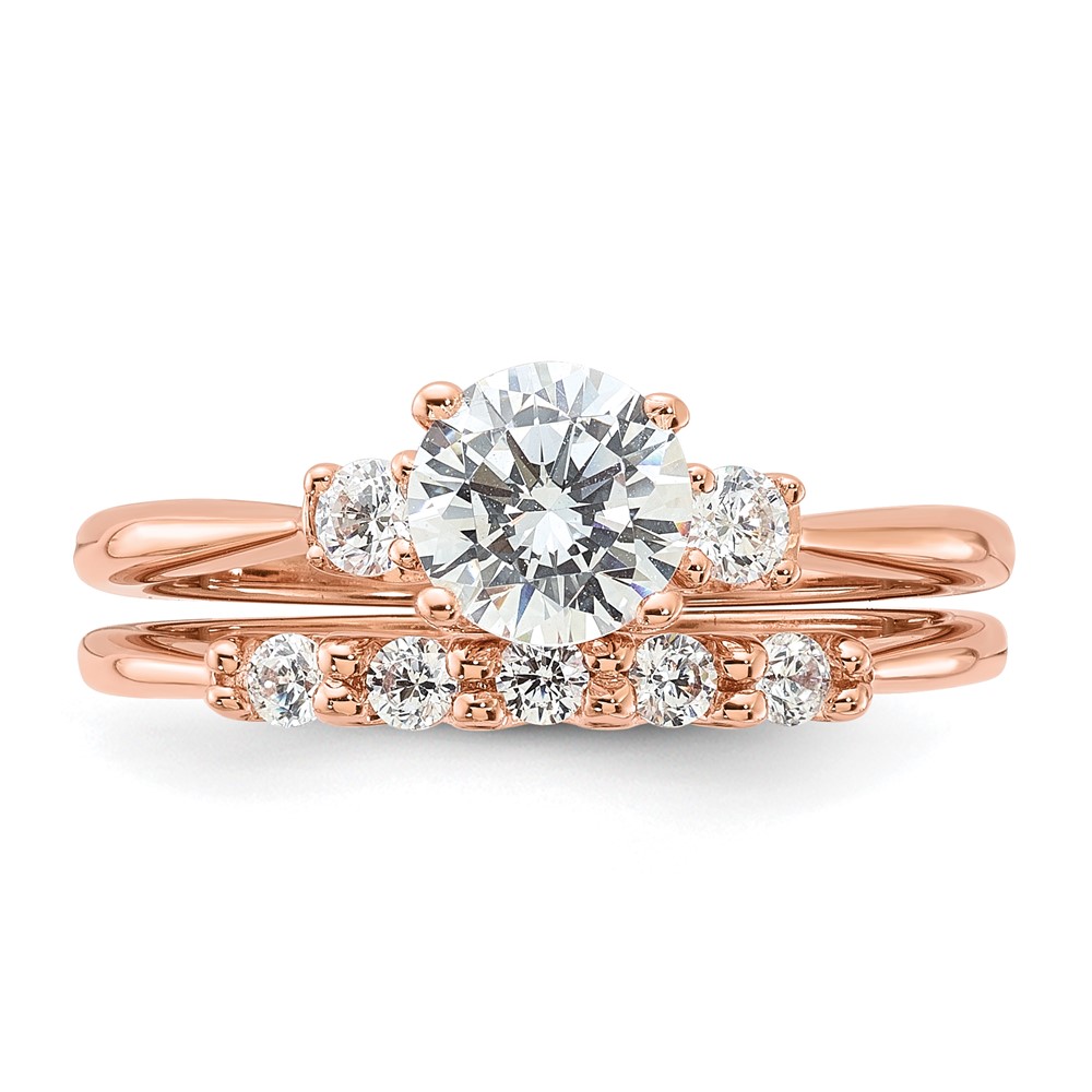 Sterling Silver Rose Gold-Plated Polished CZ Engagement Ring and Band Set (QR7552RP-8)