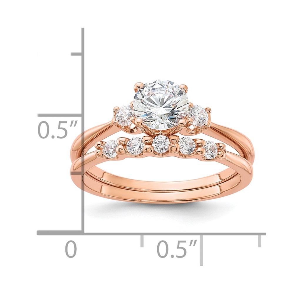 Sterling Silver Rose Gold-Plated Polished CZ Engagement Ring and Band Set (QR7552RP-8)