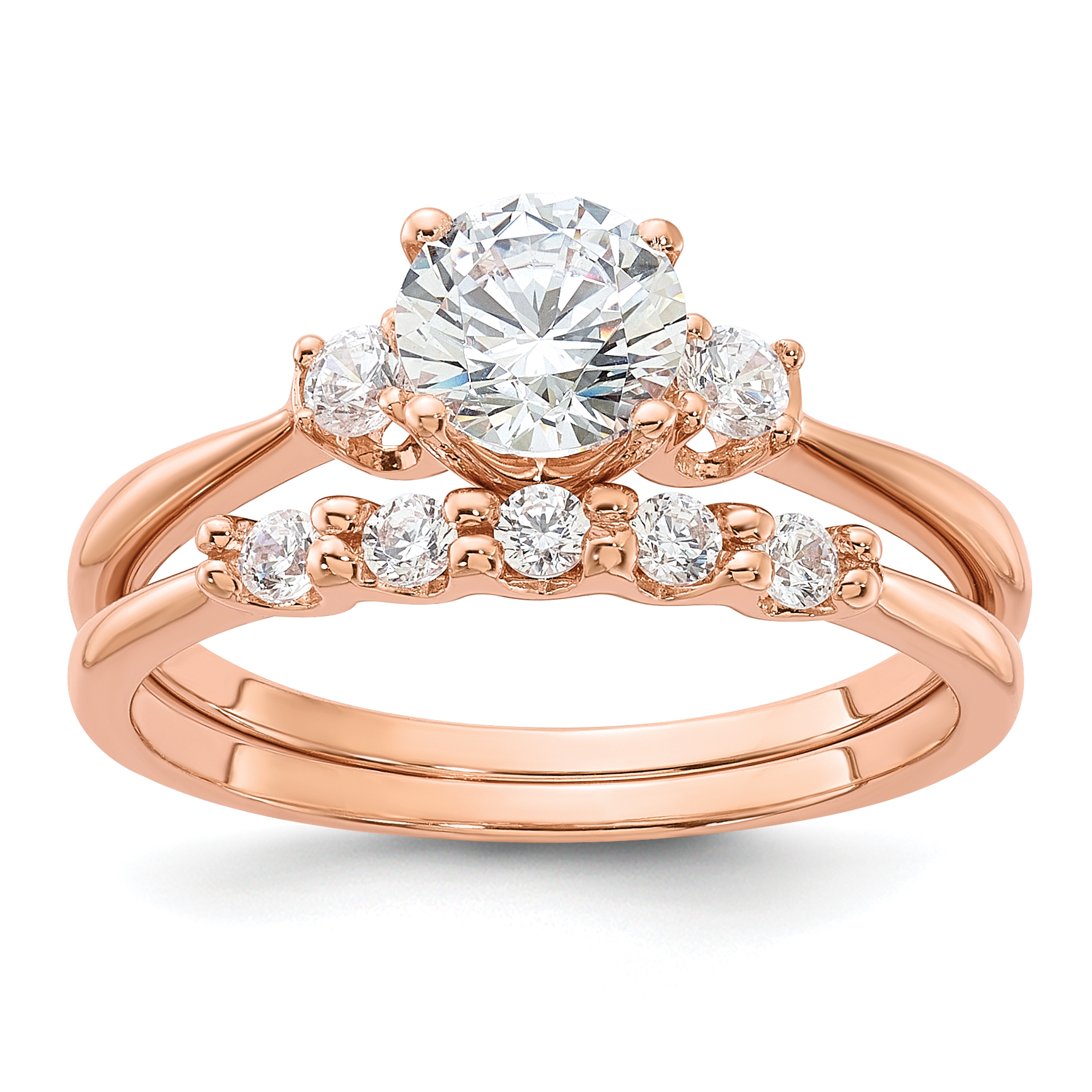Sterling Silver Rose Gold-Plated Polished CZ Engagement Ring and Band Set (QR7552RP-6)
