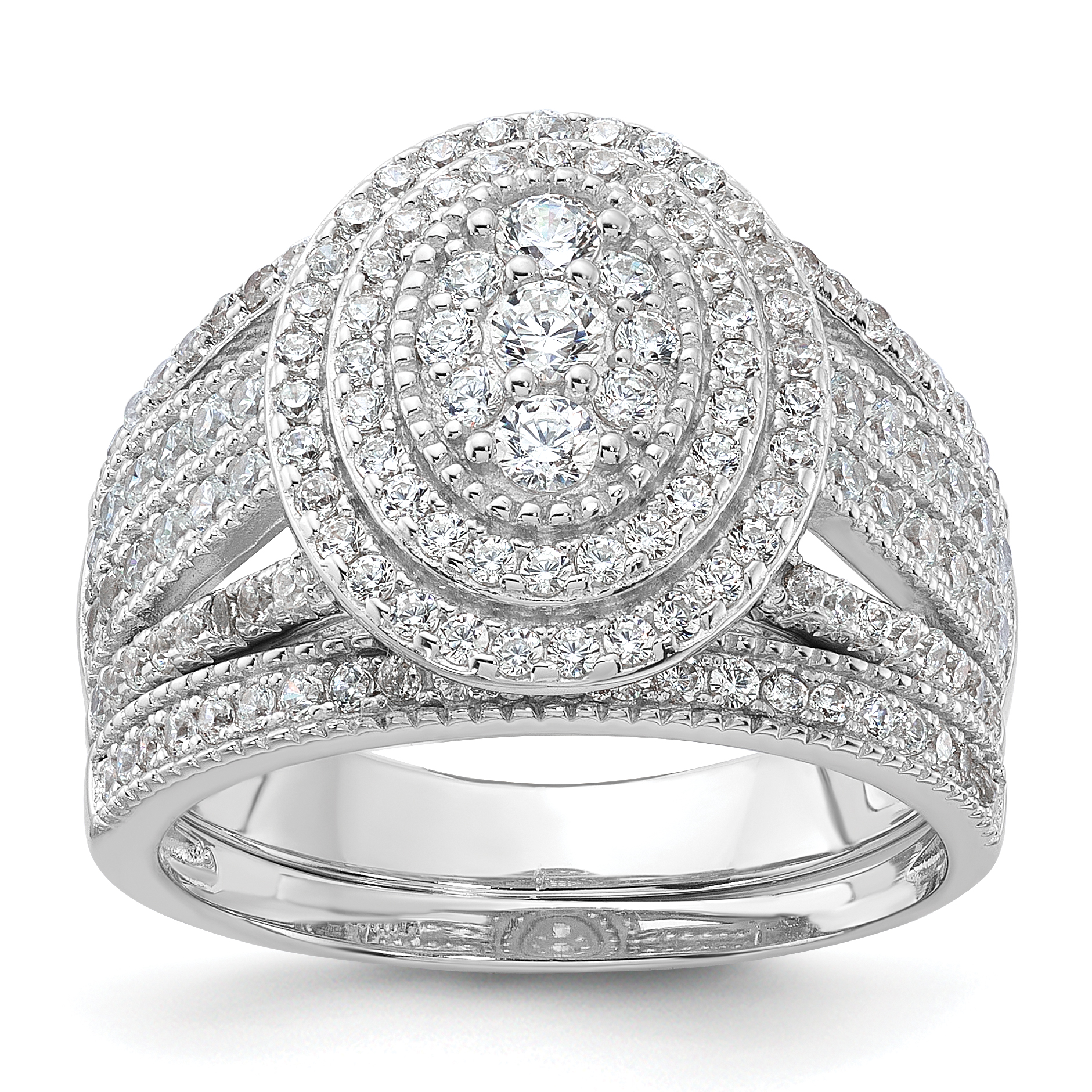 Sterling Silver Rhodium-plated CZ Ring and Band Set (QR7553-6)