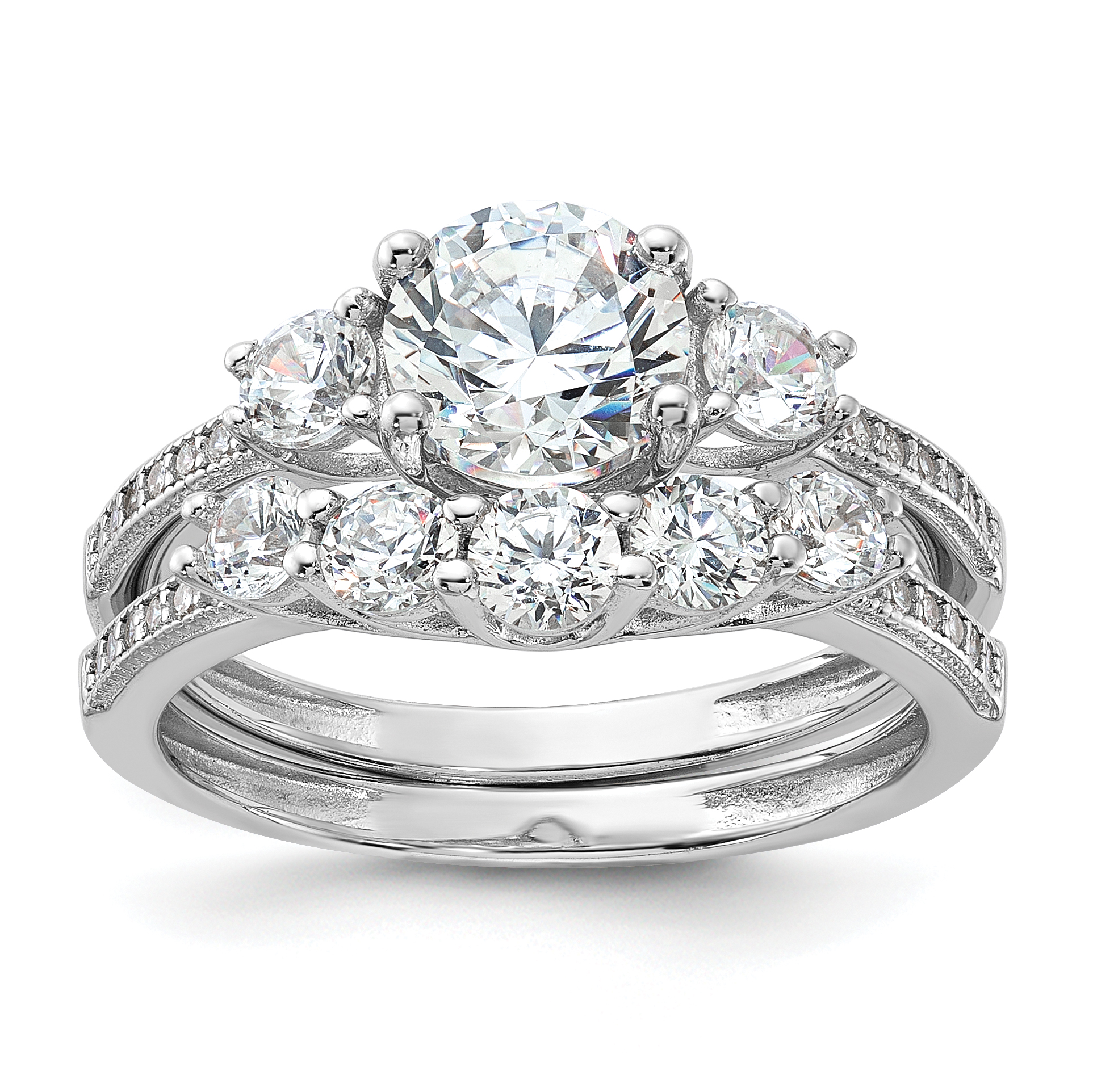 Sterling Silver Rhodium-plated CZ Engagement Ring and Band Set (QR7554-6)