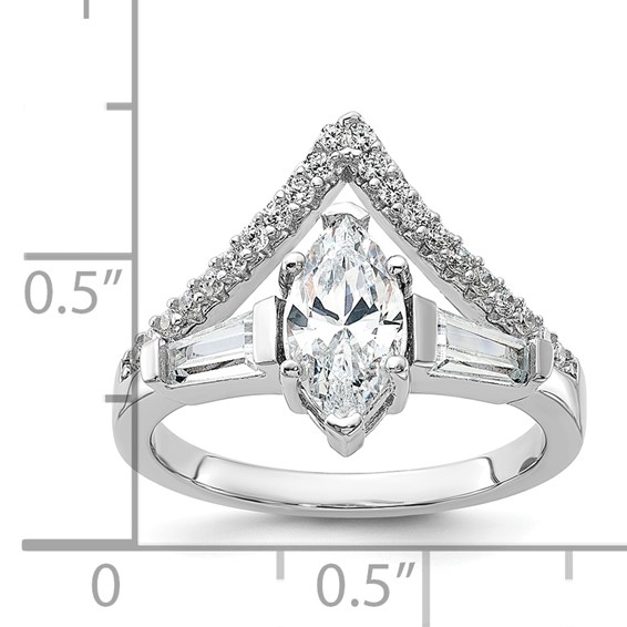 Pure Fire Sterling Silver Rhod-plated Fancy Marquise CZ Ring