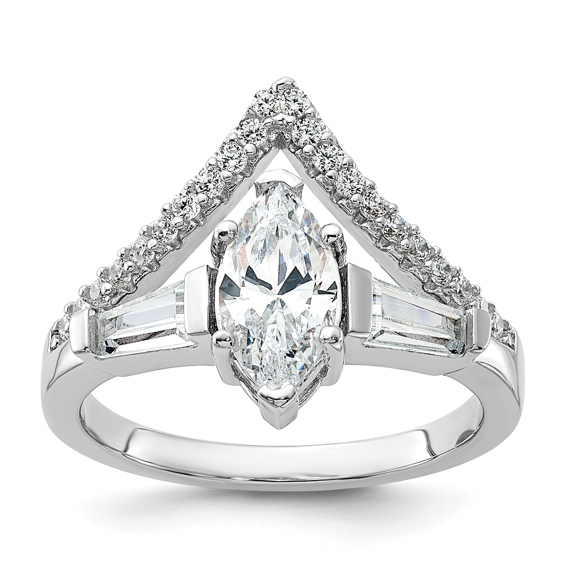 Pure Fire Sterling Silver Rhodium-plated Fancy Marquise CZ Ring (QR7559-7)