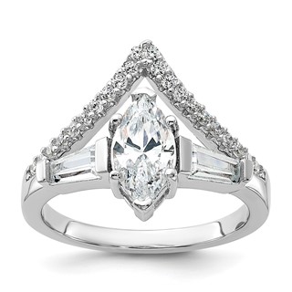 Pure Fire Sterling Silver Rhod-plated Fancy Marquise CZ Ring