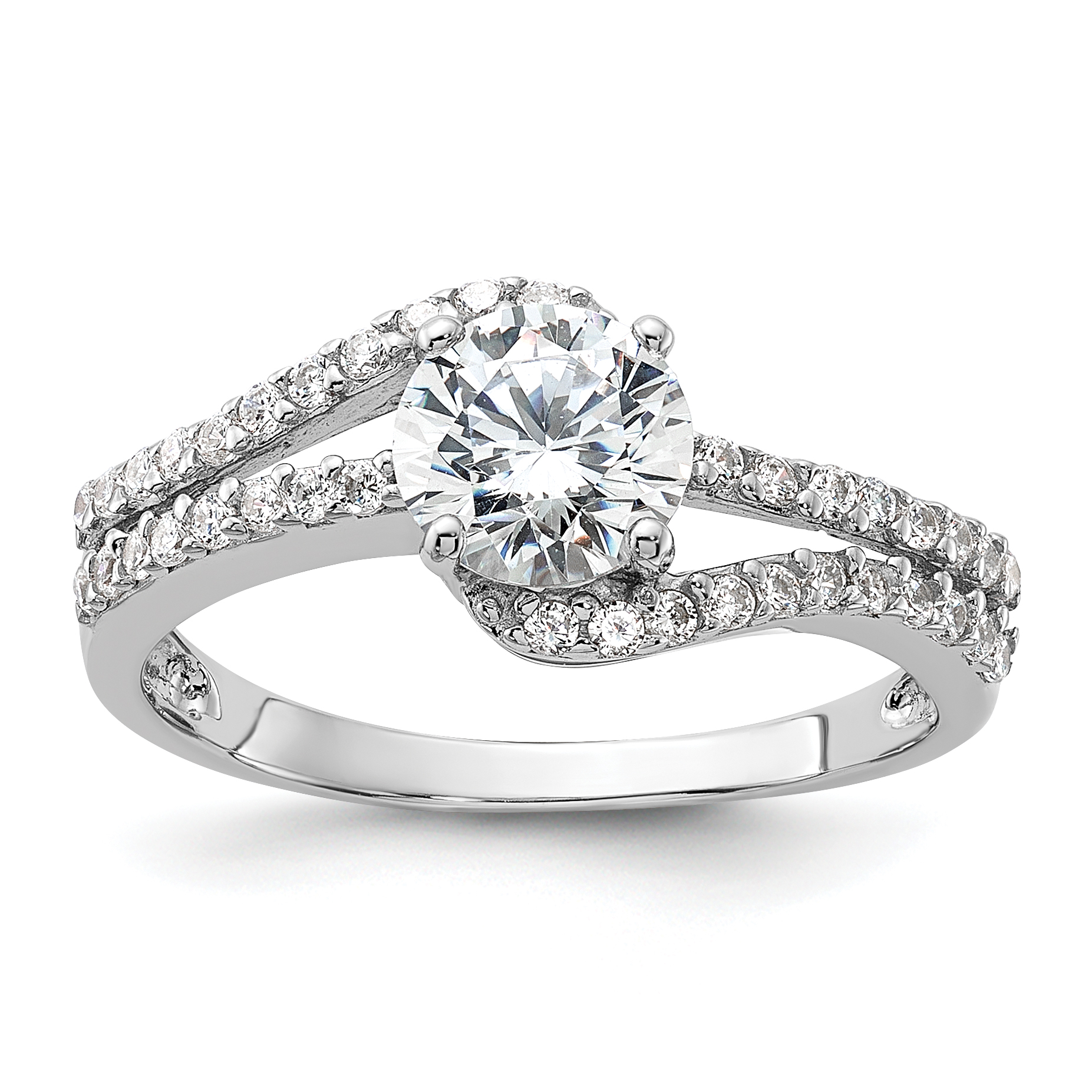 Sterling Silver Rhodium-plated CZ Double Row Ring (QR7560-6)