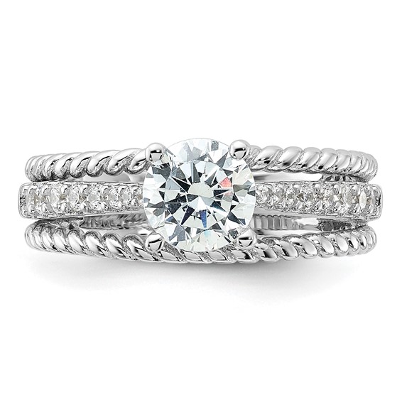 Sterling Silver Rhodium-plated Fancy Engagement CZ Ring