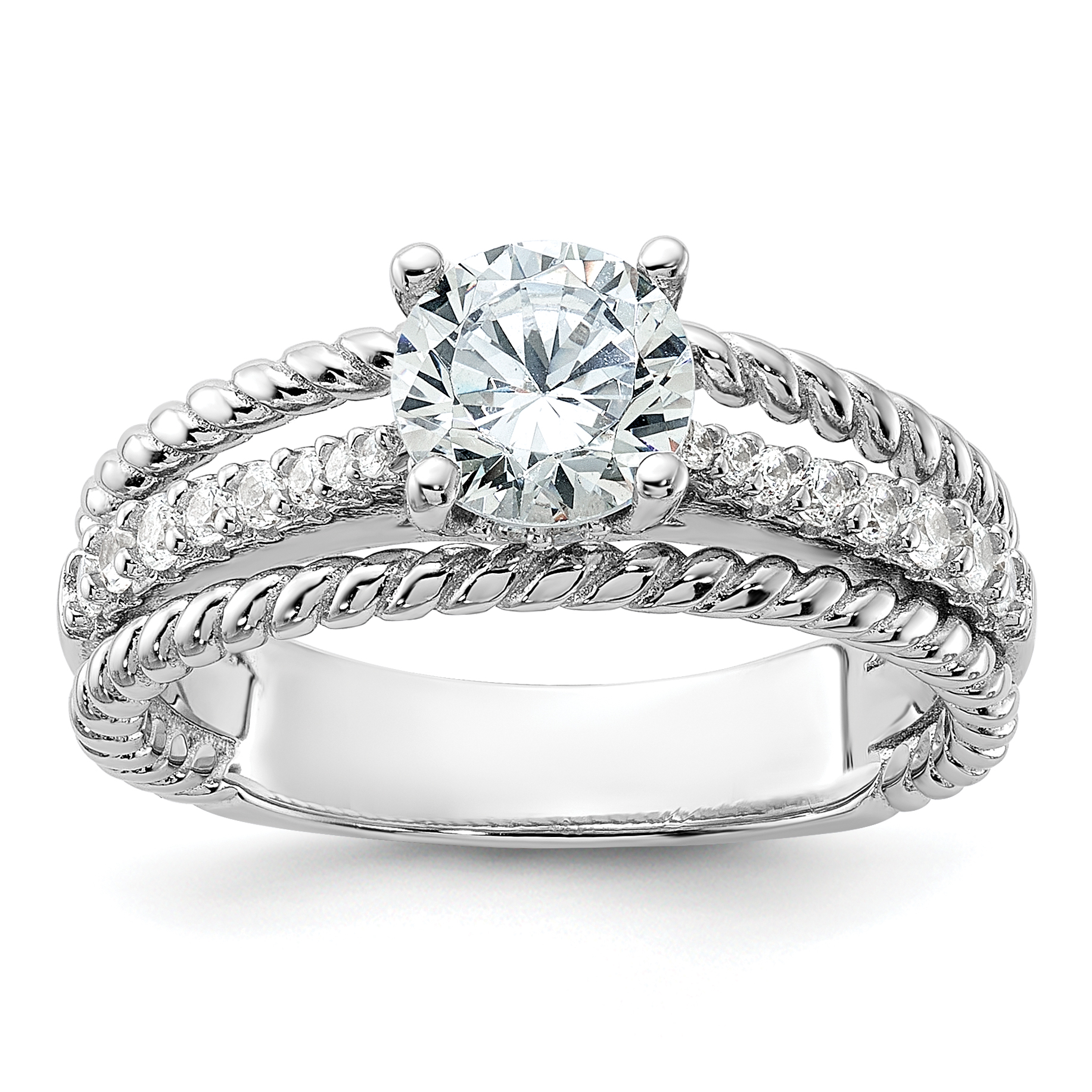 Sterling Silver Rhodium-plated Fancy Engagement CZ Ring (QR7561-7)