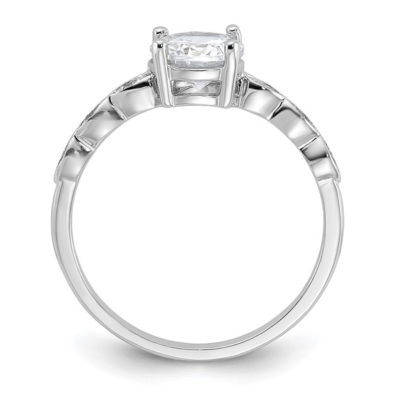 Sterling Silver Rhodium-plated Fancy CZ Engagement Ring