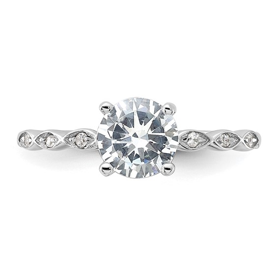 Sterling Silver Rhodium-plated Fancy CZ Engagement Ring