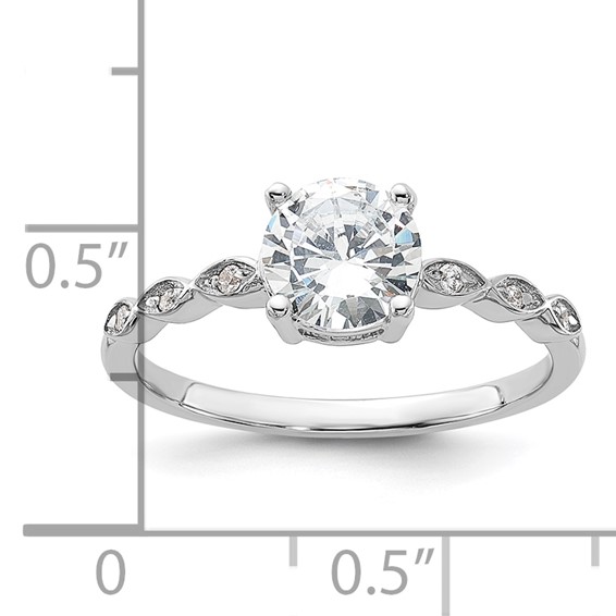 Sterling Silver Rhodium-plated Fancy CZ Engagement Ring