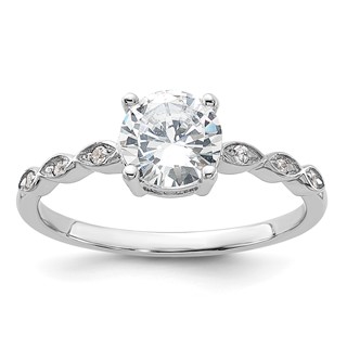 Sterling Silver Rhodium-plated Fancy CZ Engagement Ring