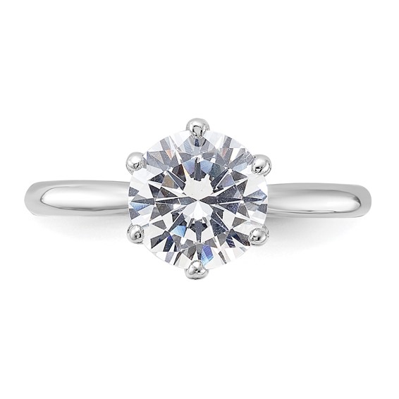Sterling Silver Rhodium-plated 9mm CZ 6 Prong Solitaire Ring