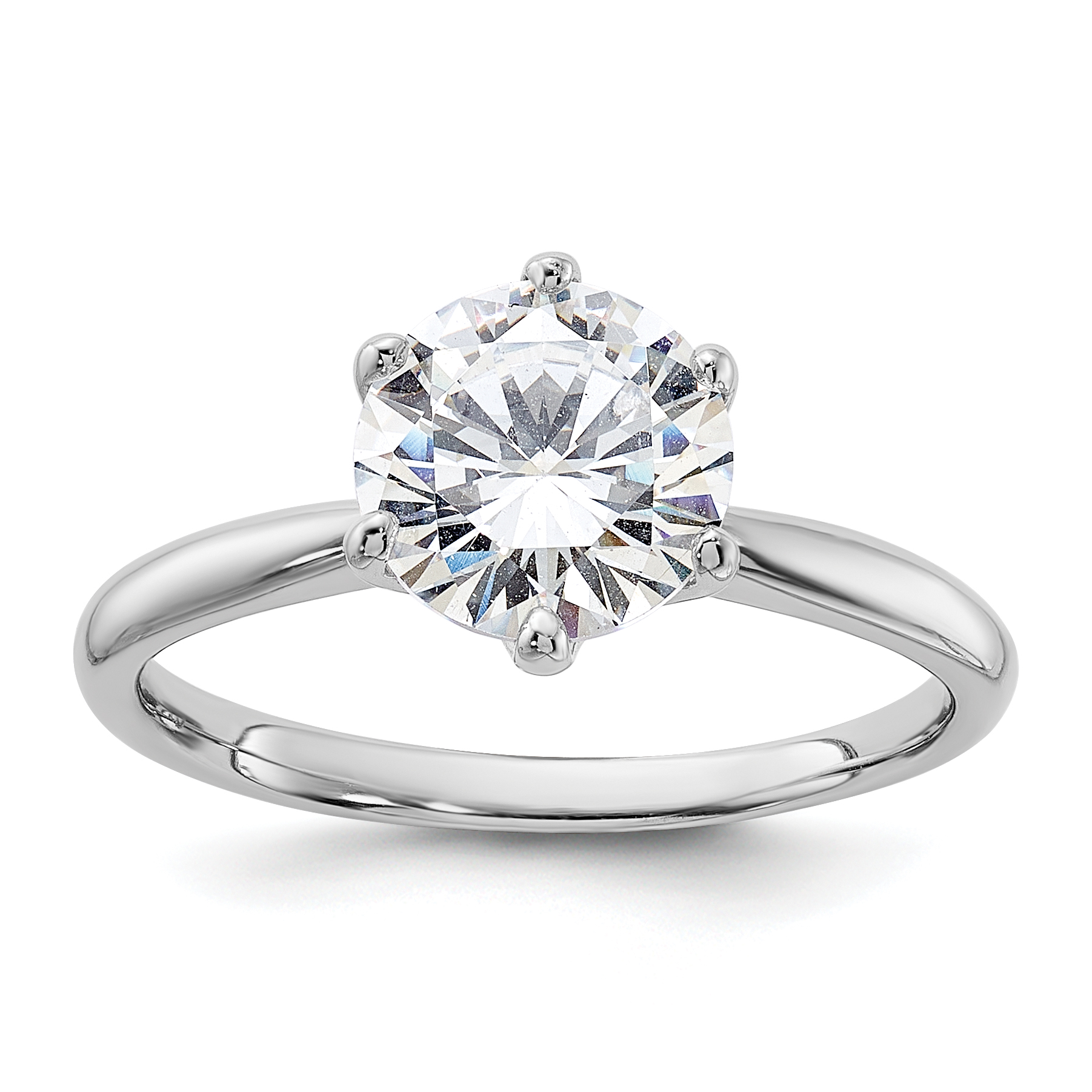 Sterling Silver Rhodium-plated 9mm CZ 6 Prong Solitaire Ring (QR7566-6)