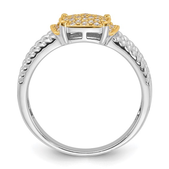 Sterling Silver Rhodium/Gold-tone Pavé CZ Ring