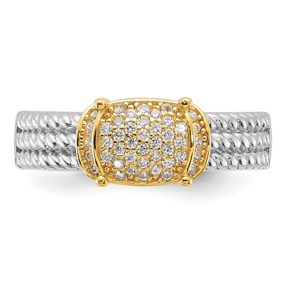 Sterling Silver Rhodium/Gold-tone Pavé CZ Ring