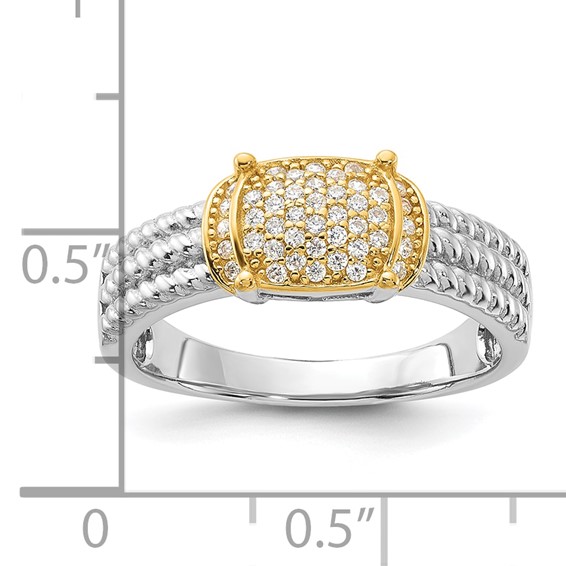 Sterling Silver Rhodium/Gold-tone Pavé CZ Ring