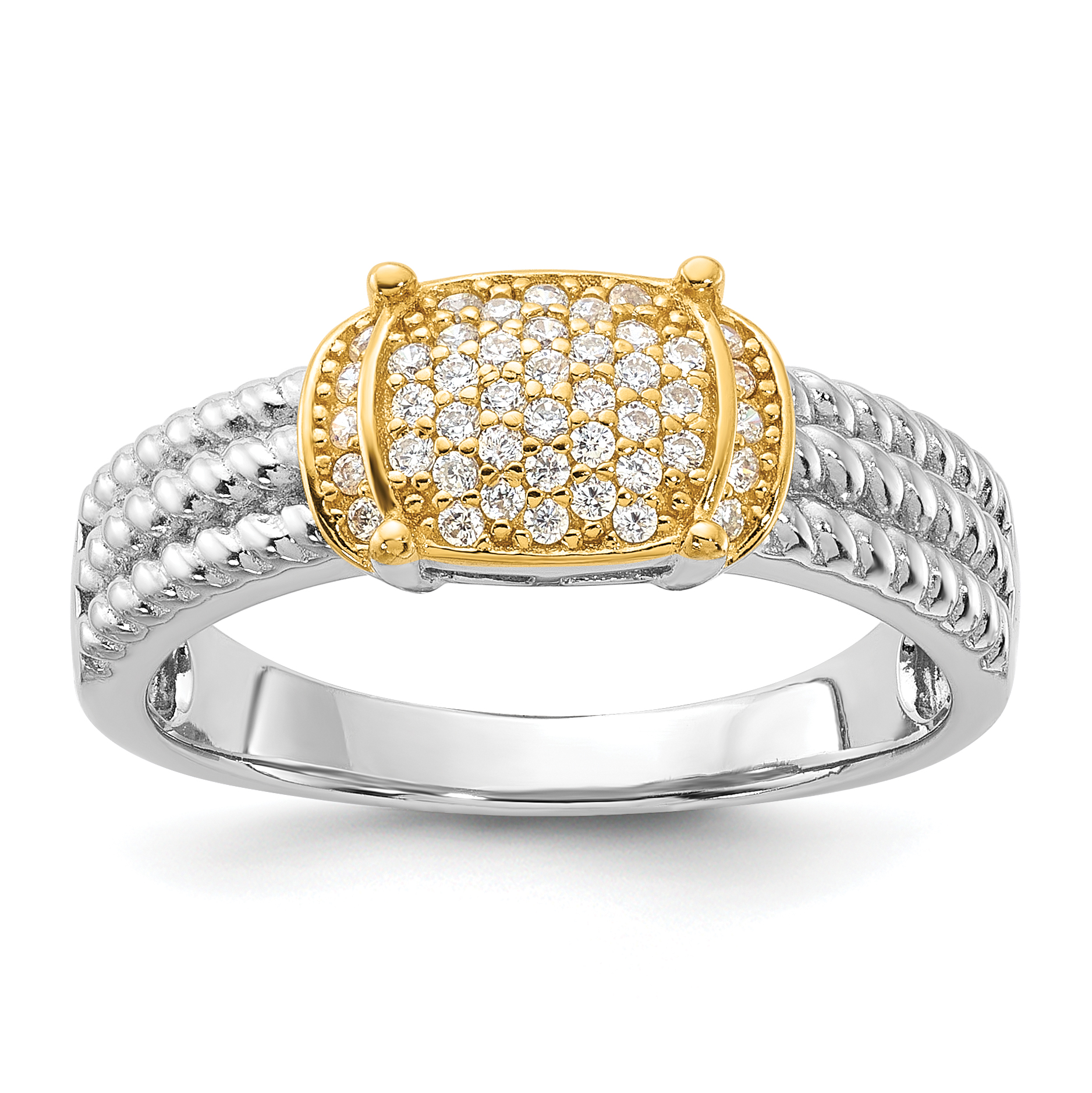 Sterling Silver Rhodium/Gold-tone PavÃ© CZ Ring (QR7567-7)