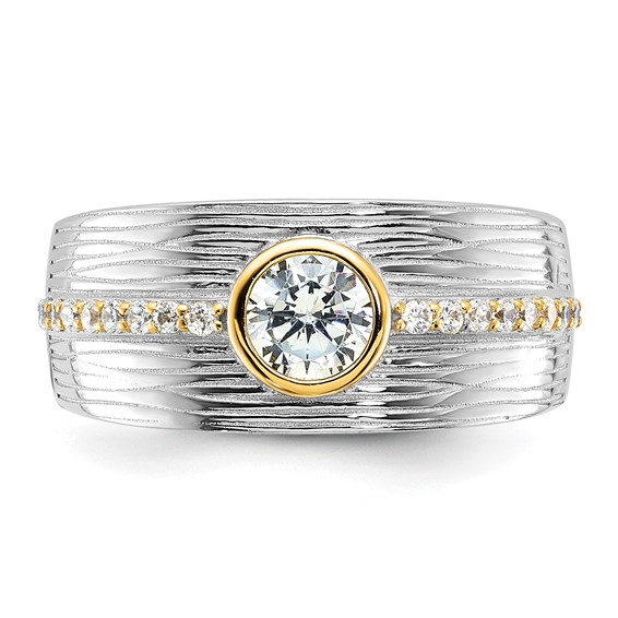 Sterling Silver Rhodium/Gold-tone CZ Ring