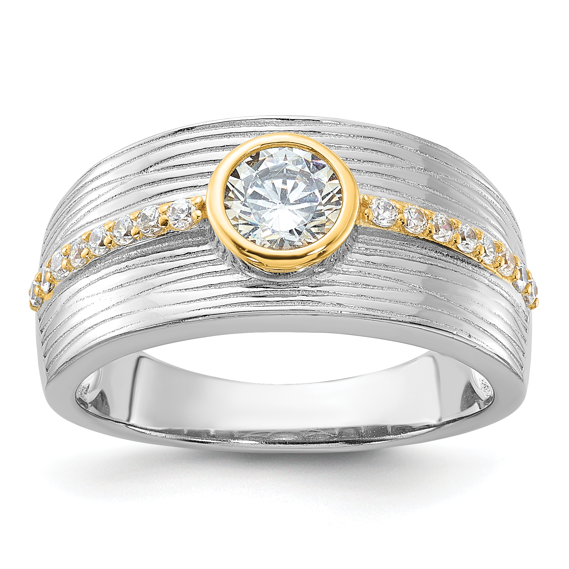 Sterling Silver Rhodium/Gold-tone CZ Ring (QR7568-6)