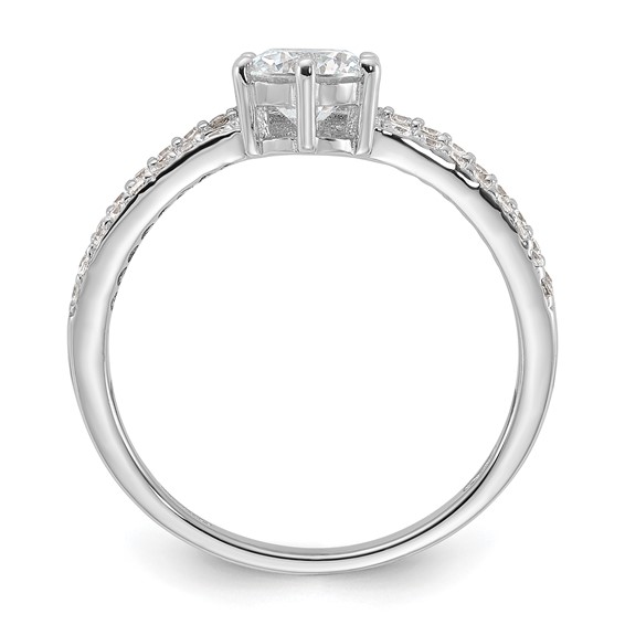 Sterling Silver Rhodium-plated Polished CZ Double Band Ring