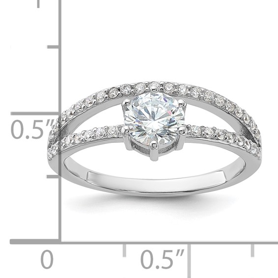 Sterling Silver Rhodium-plated Polished CZ Double Band Ring