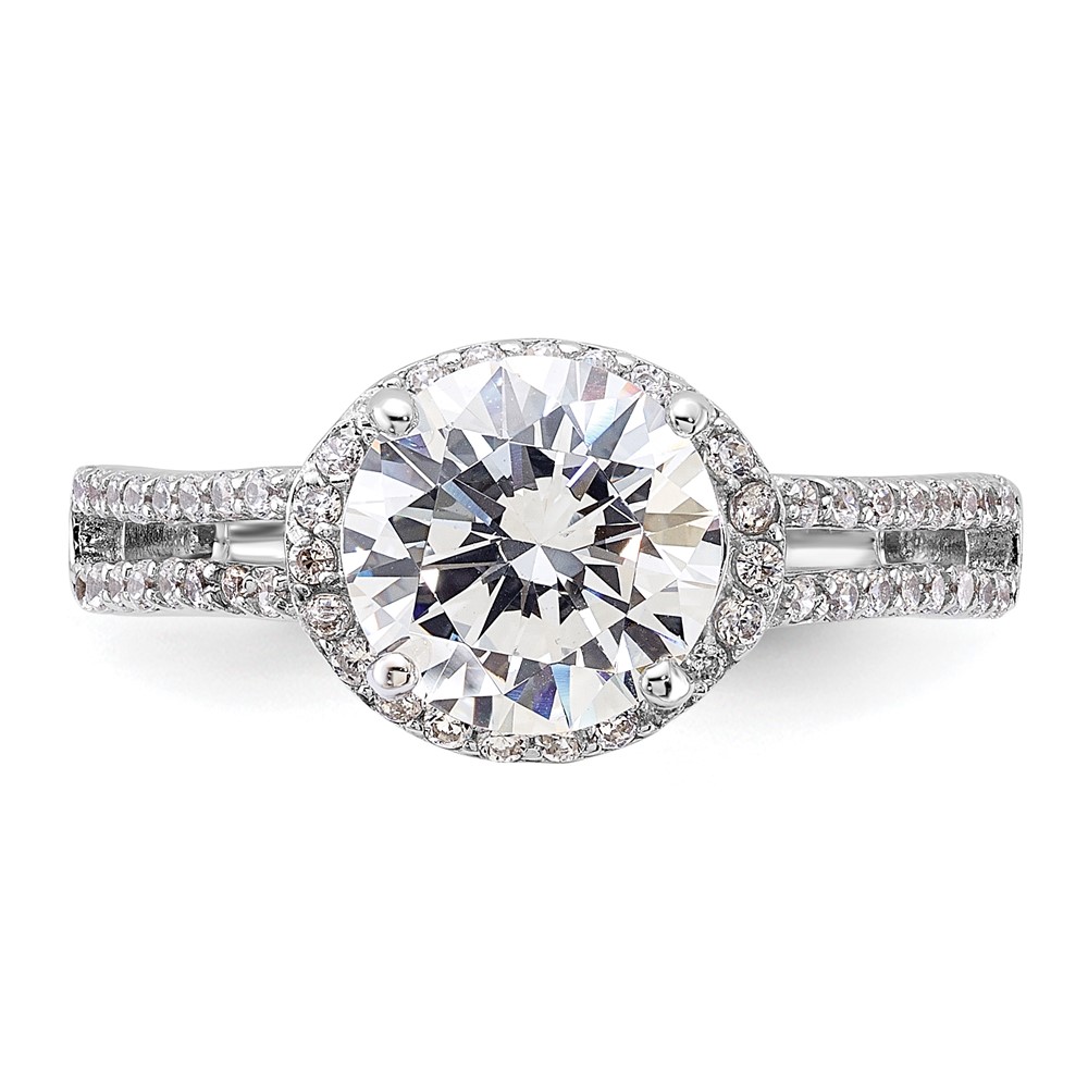 Sterling Silver Rhodium-plated CZ Halo Ring (QR7571-8)