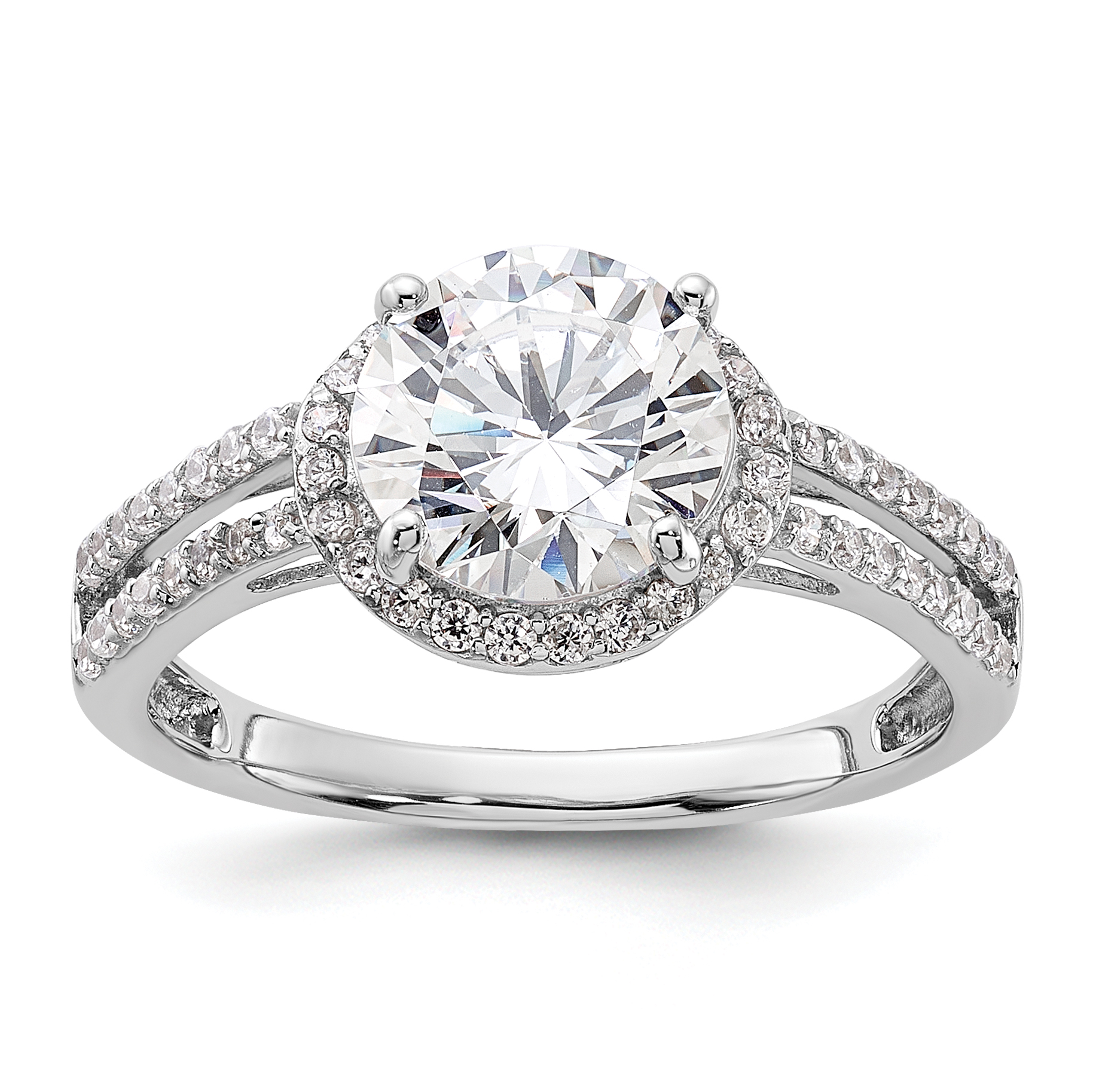 Sterling Silver Rhodium-plated CZ Halo Ring (QR7571-8)