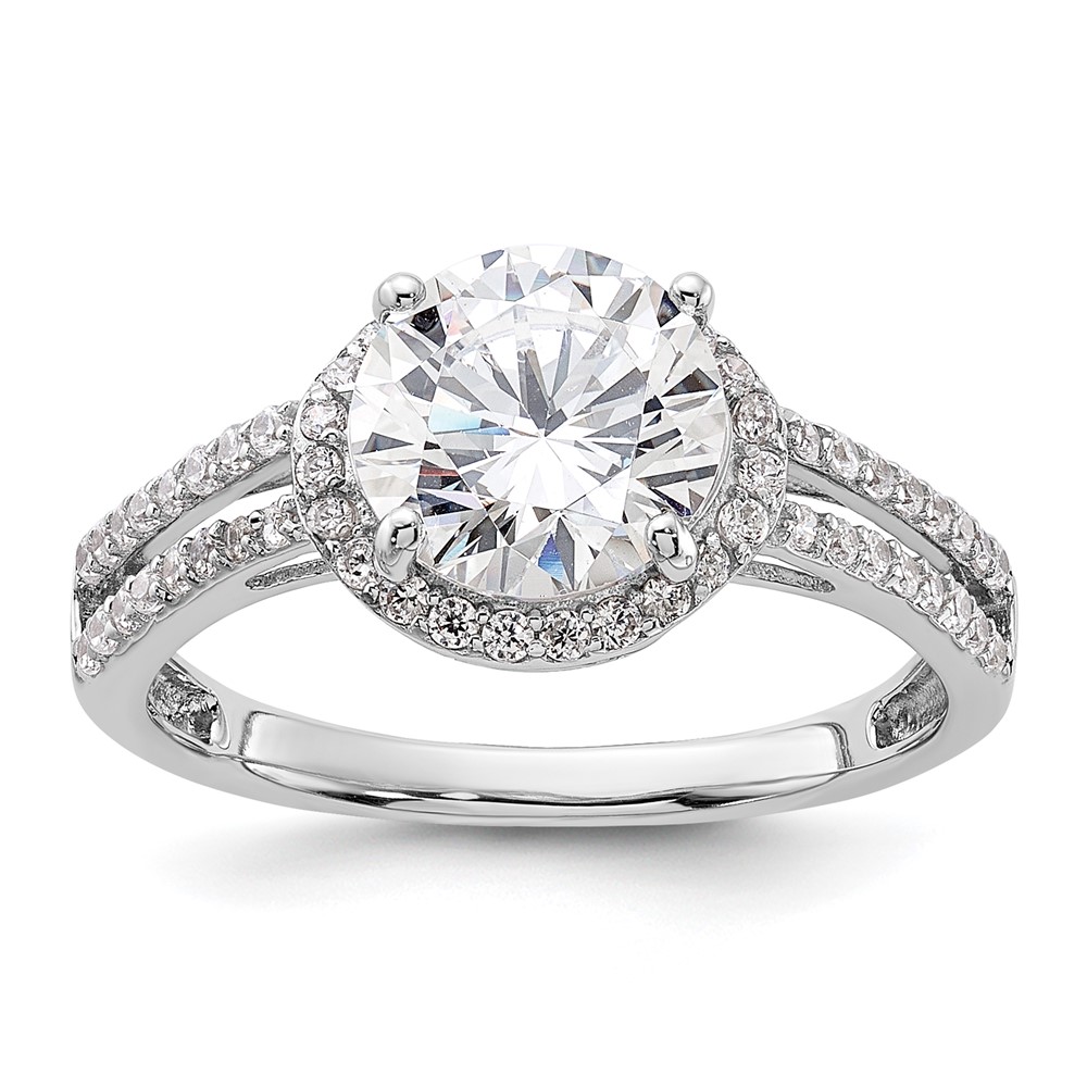 Sterling Silver Rhodium-plated CZ Halo Ring (QR7571-8)