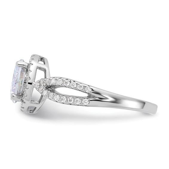 Sterling Silver Rhodium-plated Iridescent CZ Halo Ring