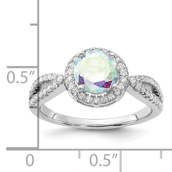 Sterling Silver Rhodium-plated Iridescent CZ Halo Ring
