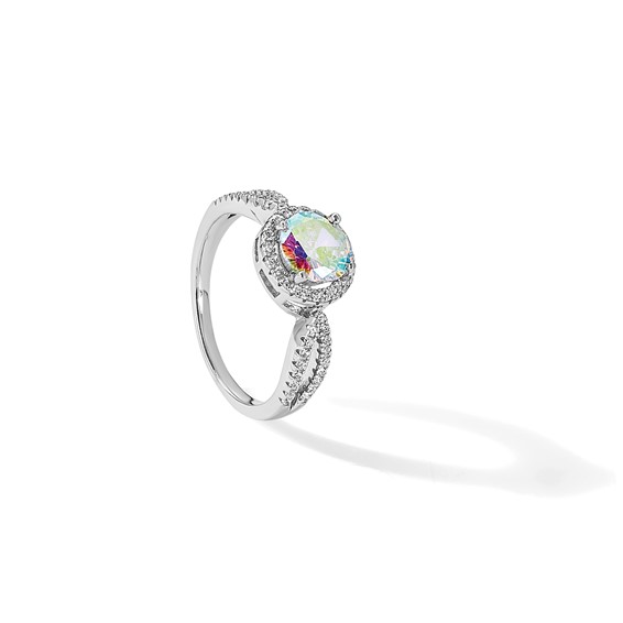 Sterling Silver Rhodium-plated Iridescent CZ Halo Ring