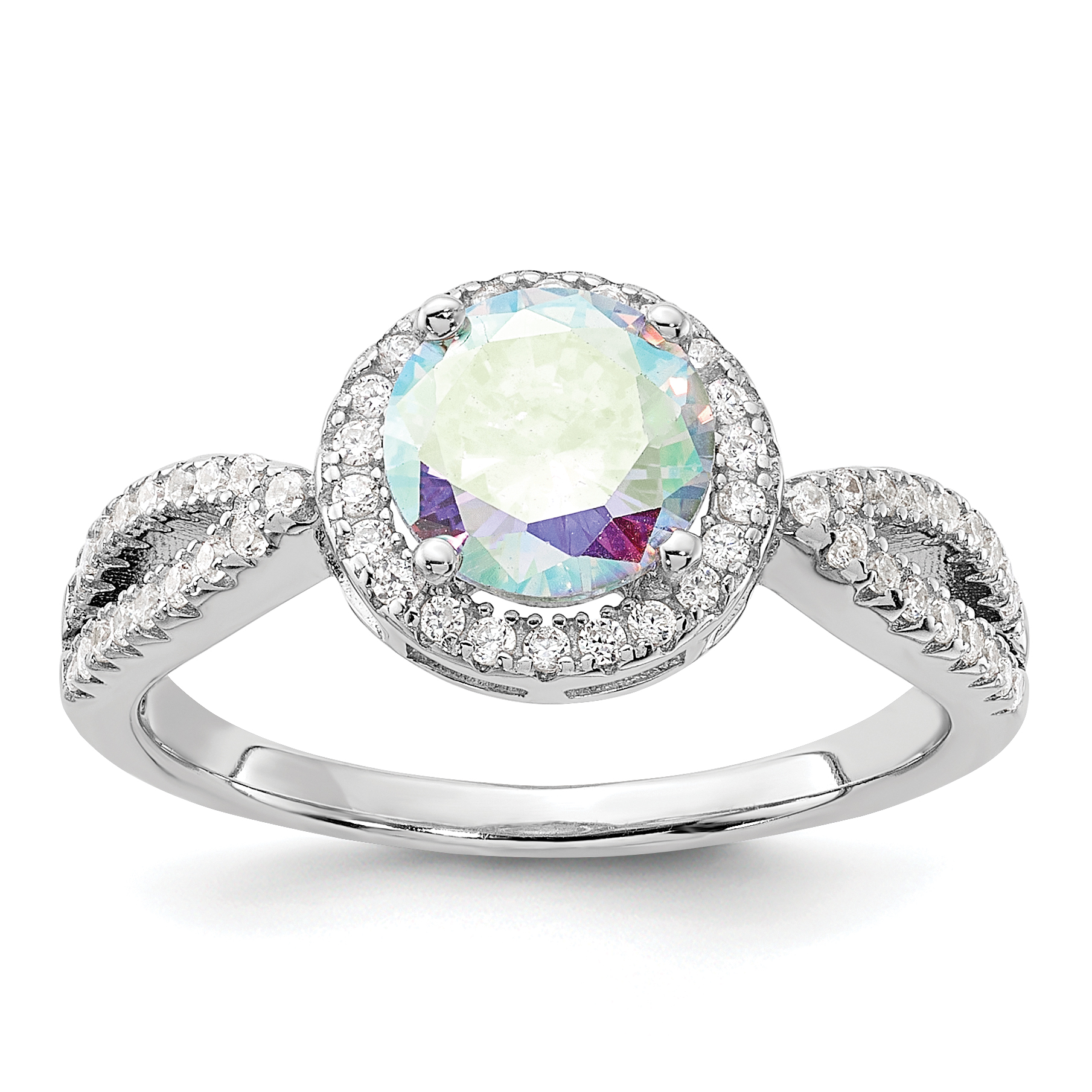 Sterling Silver Rhodium-plated Iridescent CZ Halo Ring (QR7574-7)