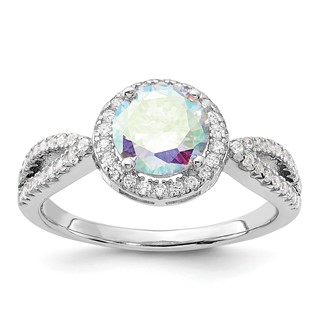 Sterling Silver Rhodium-plated Iridescent CZ Halo Ring