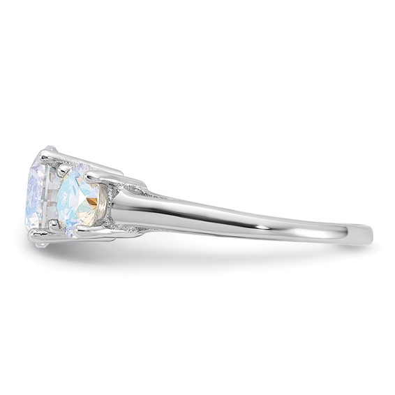 Sterling Silver Rhodium-plated Iridescent CZ 3-Stone Ring
