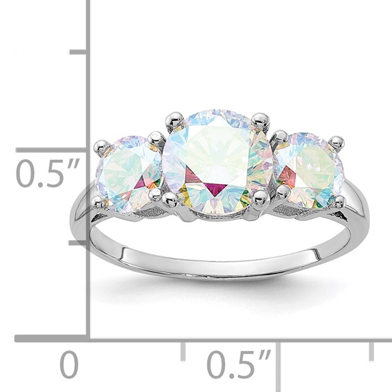 Sterling Silver Rhodium-plated Iridescent CZ 3-Stone Ring