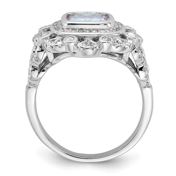Sterling Silver Rhodium-plated Clear and Iridescent CZ Ring