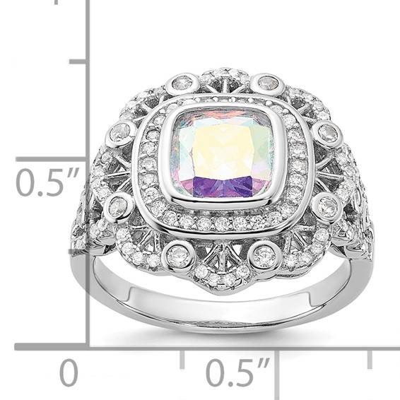 Sterling Silver Rhodium-plated Clear and Iridescent CZ Ring
