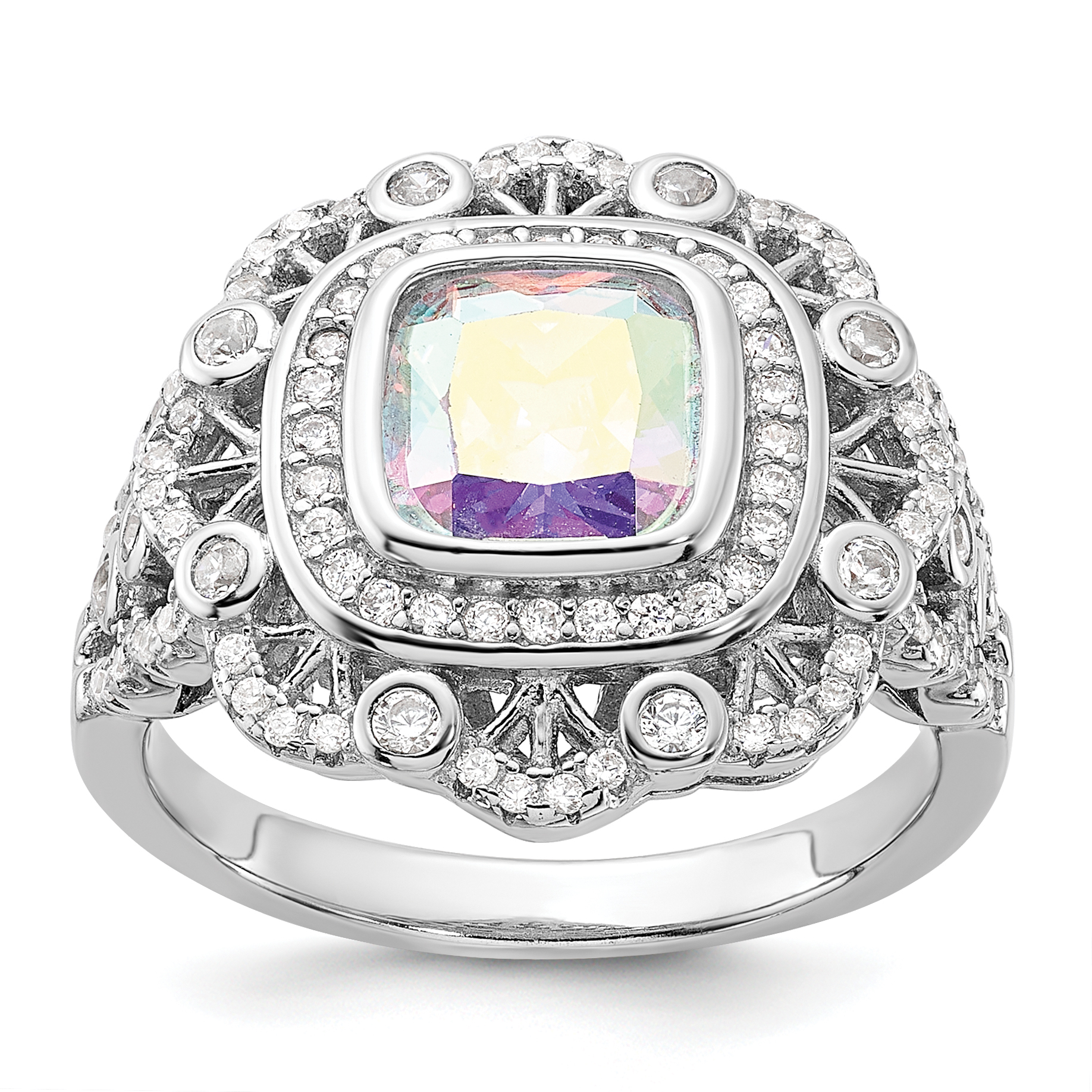 Sterling Silver Rhodium-plated Clear and Iridescent CZ Ring (QR7576-6)