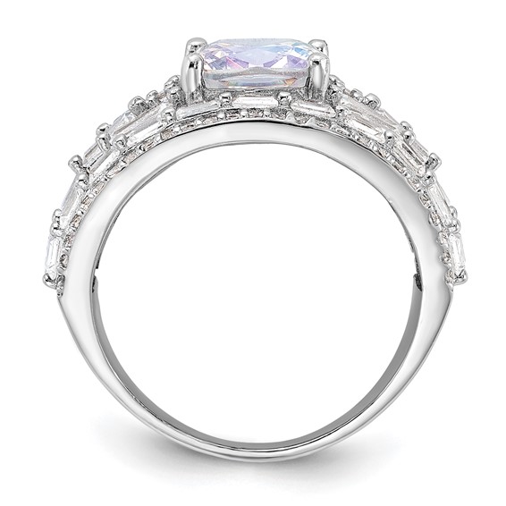 Sterling Silver Rhodium-plated Clear and Iridescent CZ Ring