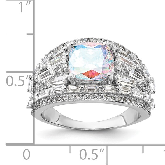 Sterling Silver Rhodium-plated Clear and Iridescent CZ Ring
