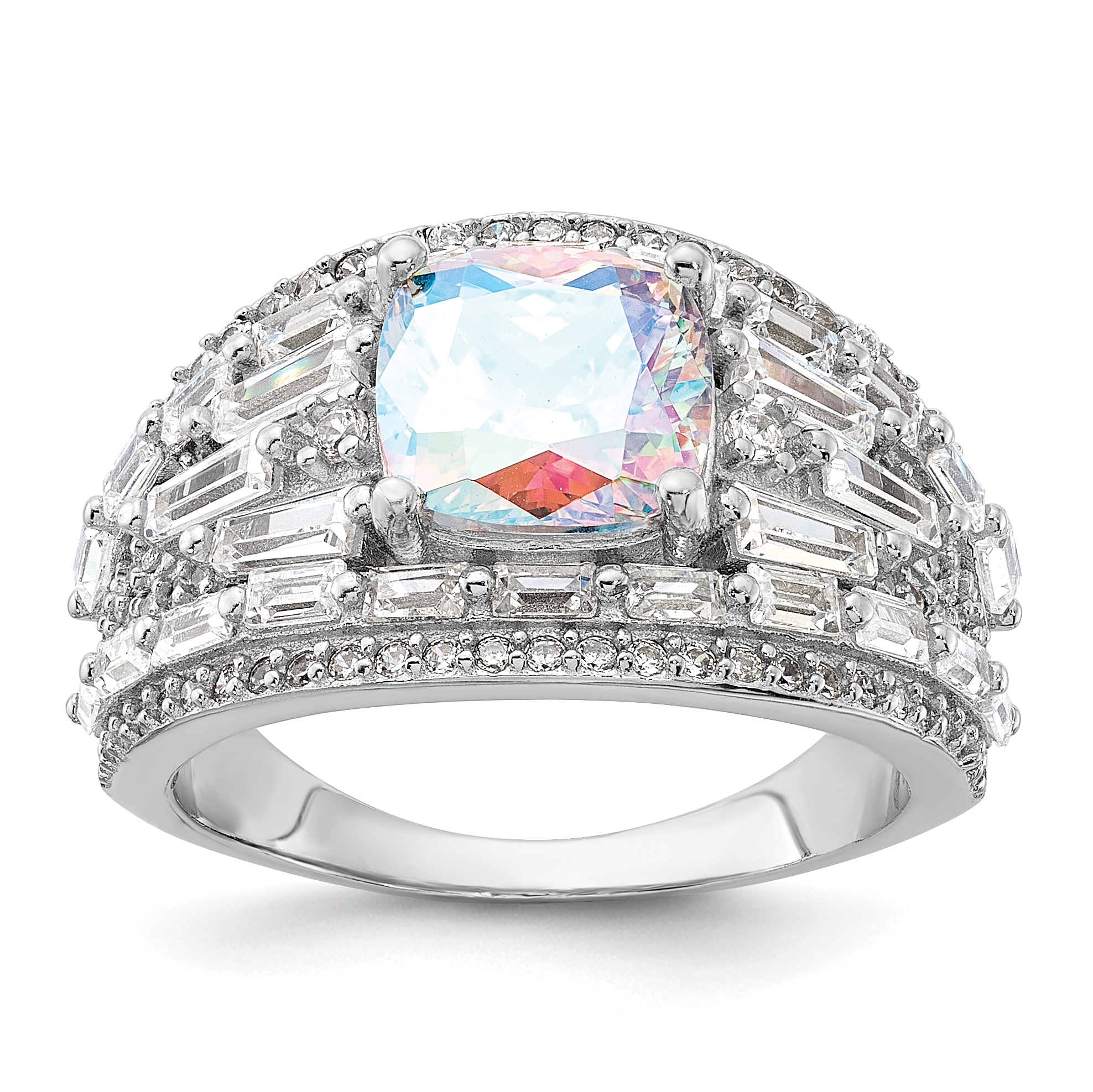 Sterling Silver Rhodium-plated Clear and Iridescent CZ Ring (QR7577-6)