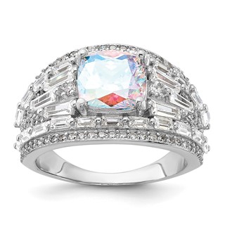 Sterling Silver Rhodium-plated Clear and Iridescent CZ Ring