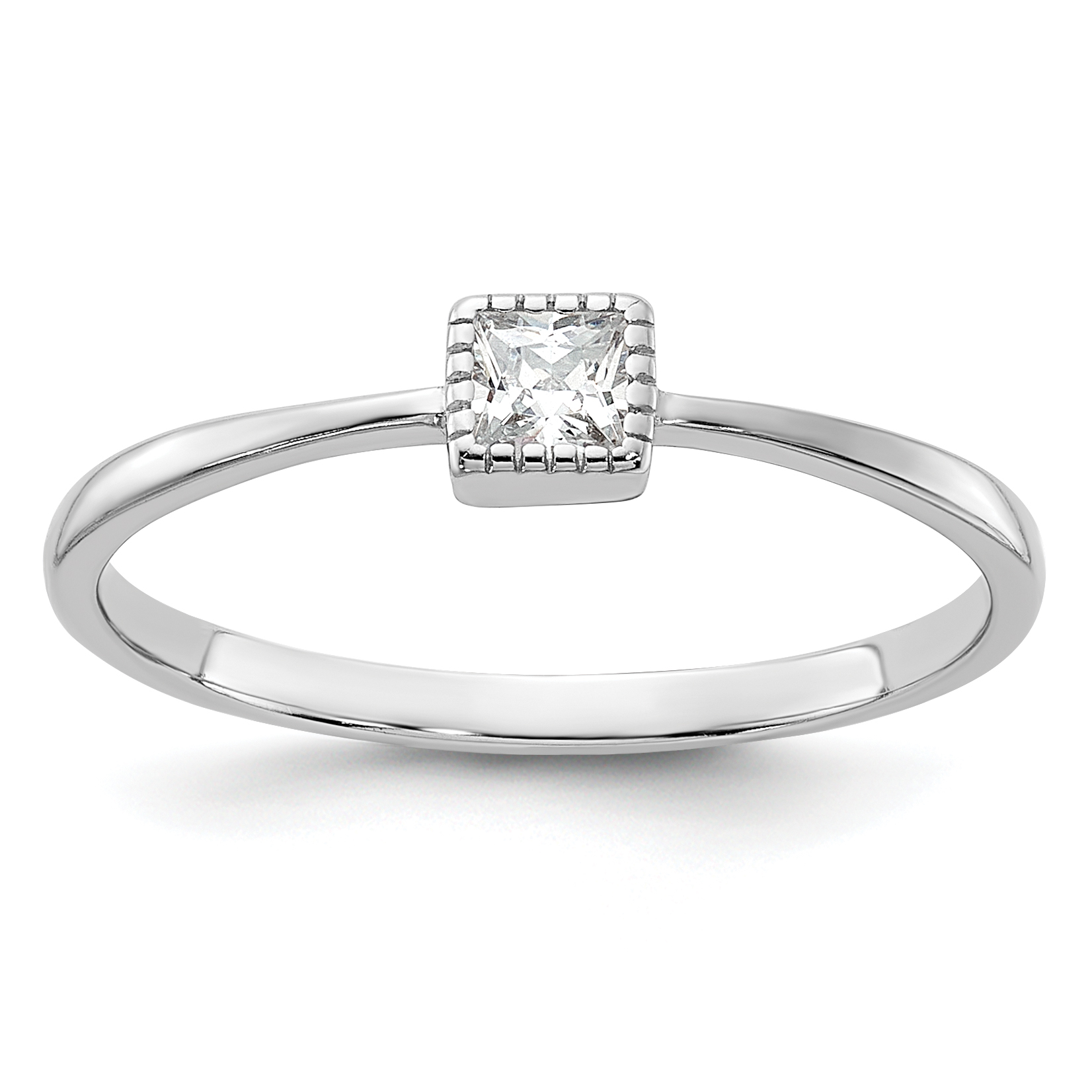Sterling Silver Rhodium-plated Square CZ Ring (QR7579-8)