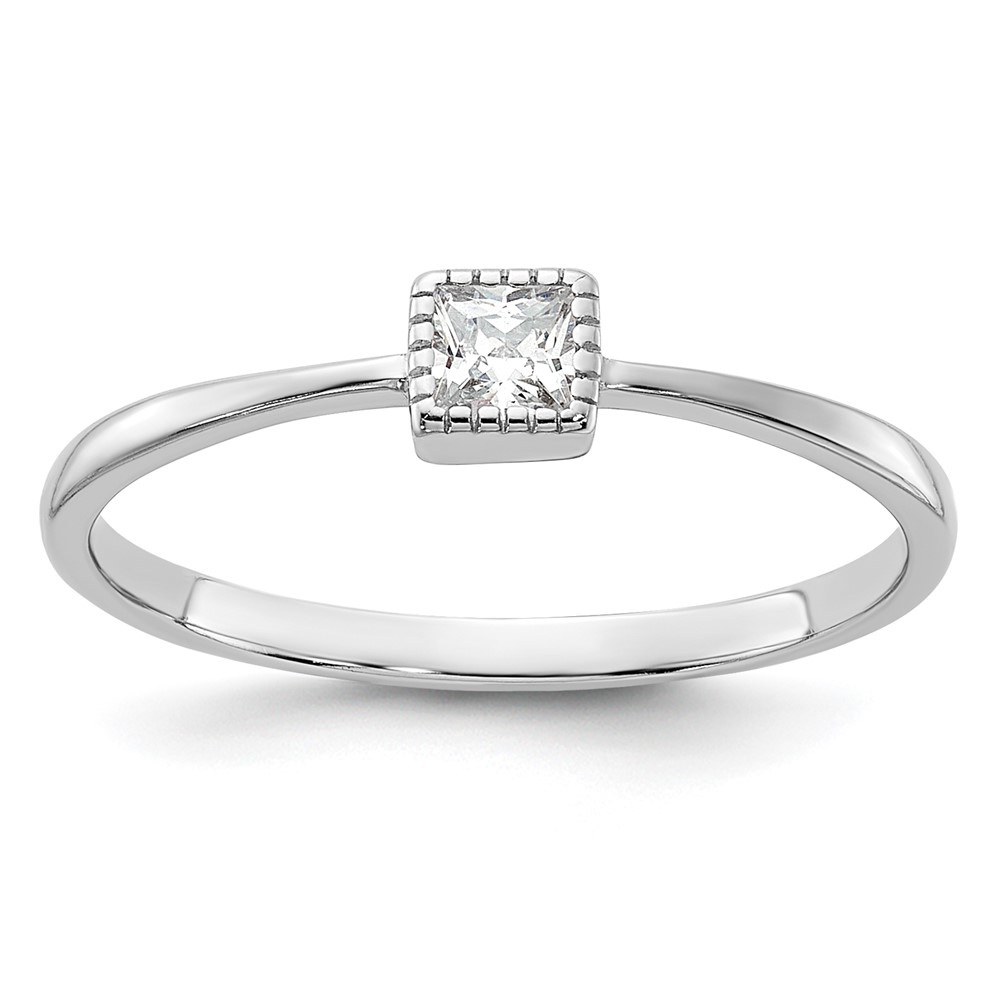 Sterling Silver Rhodium-plated Square CZ Ring (QR7579-8)